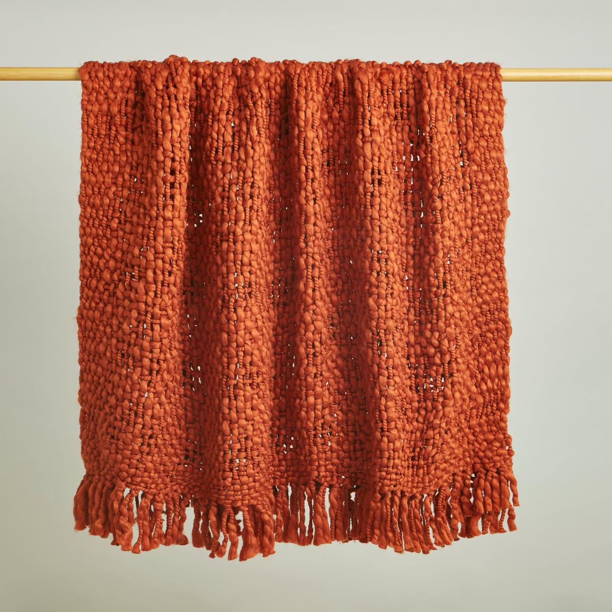 Freya Chunky Knit 130cm x 180cm Throw Orange – image 2