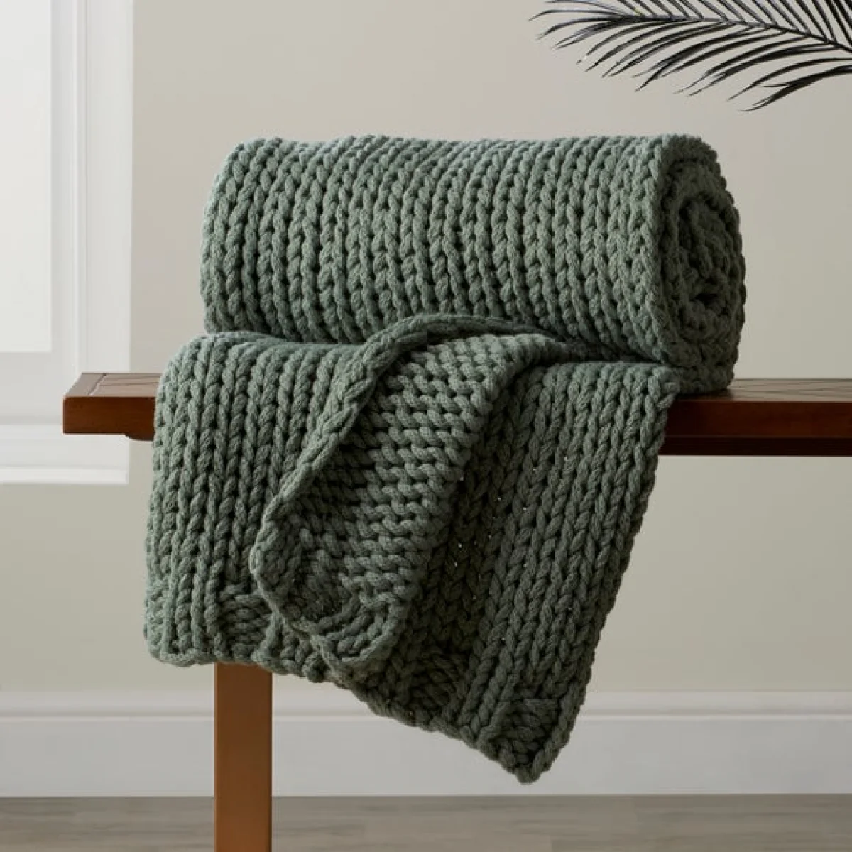 Chunky Knit Recycled Throw 130cm x 170cm Teal (Blue) – image 6