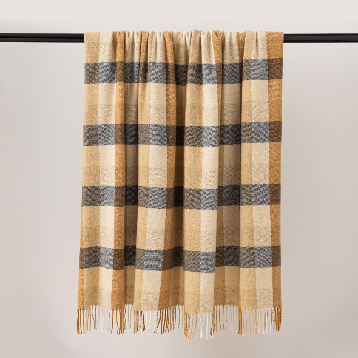 Ochre Watson Wool Check Throw Yellow/White – image 2