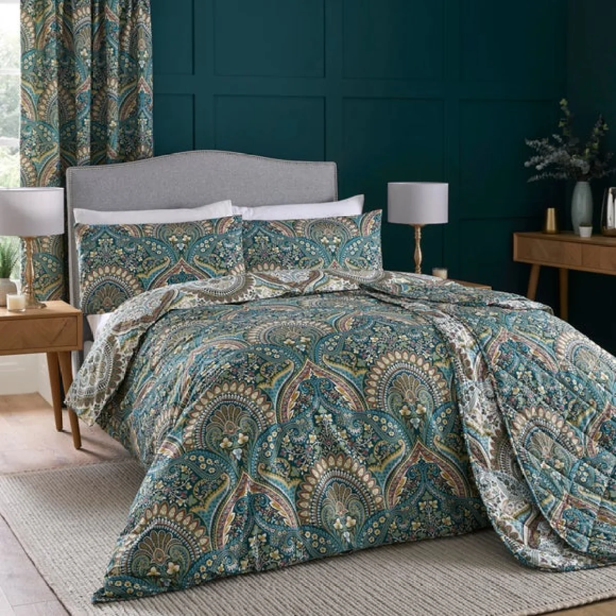 Palais Quilted Bedspread 195cm x 230cm Teal (Green) – image 2