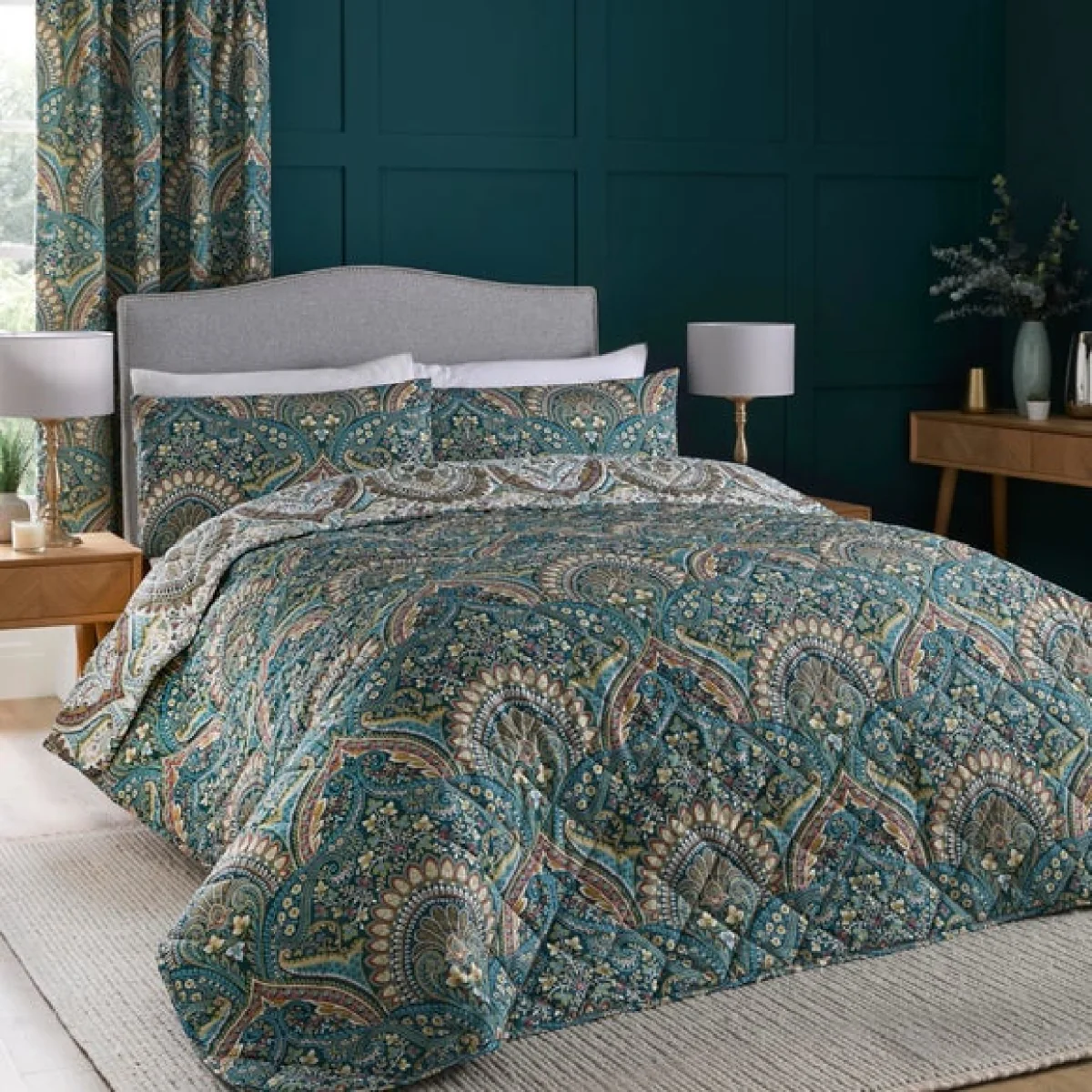 Palais Quilted Bedspread 195cm x 230cm Teal (Green) – image 1