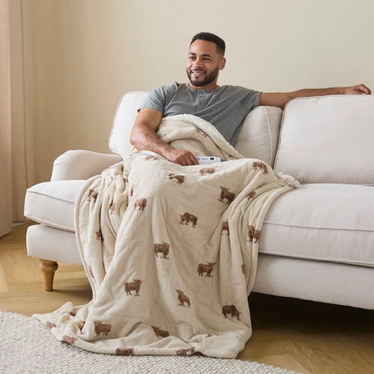 Highland Cow Sherpa Electric Throw Blanket – image 1
