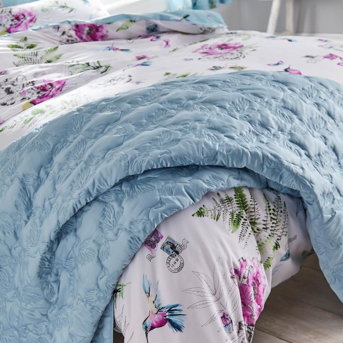 Heavenly Hummingbird Quilted Duck Egg Bedspread Duck Egg (Blue) – image 3