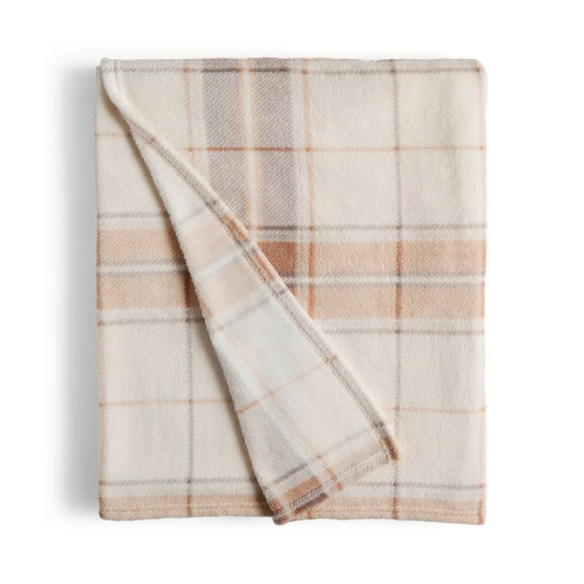 Printed Check Fleece Throw Natural – image 4