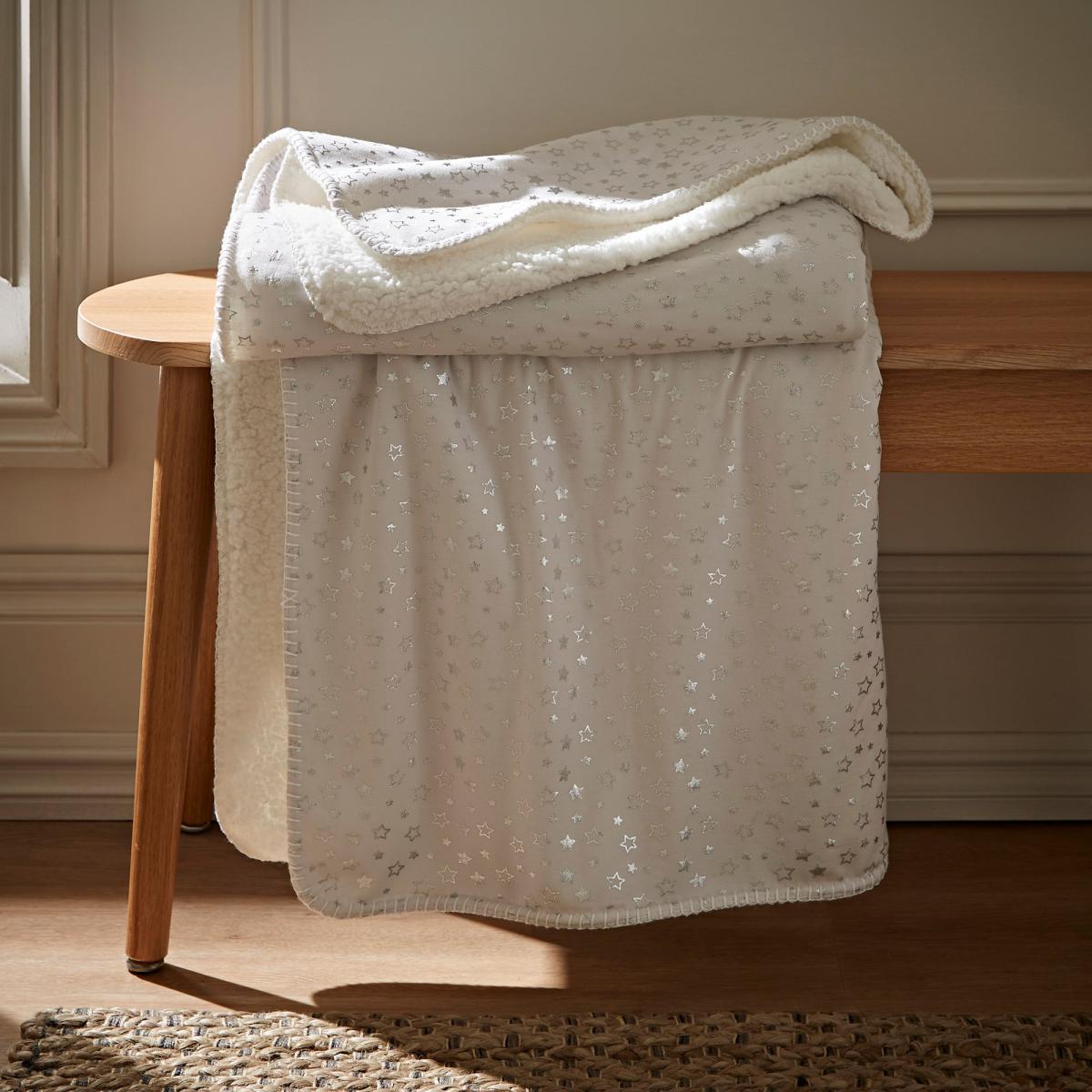 Grey Star Foil Printed Sherpa Blanket Grey – image 1
