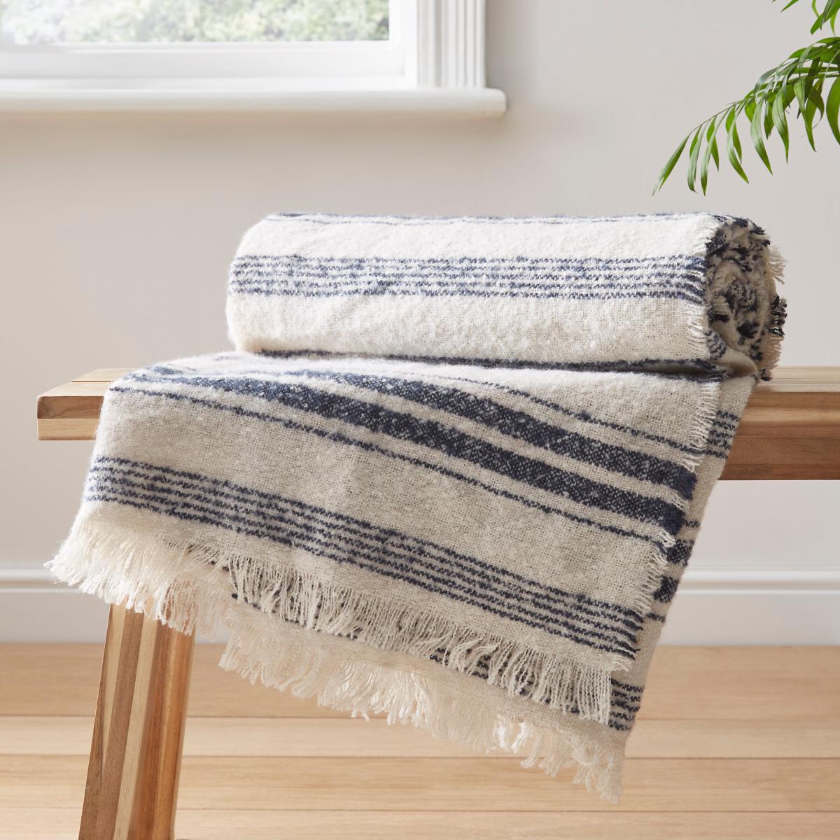 Stripe Boucle Navy Throw Navy – image 1