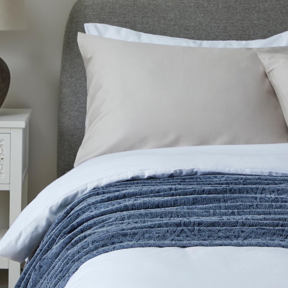 Stonewashed Chenille Folkstone Bedspread Dark Blue – image 3