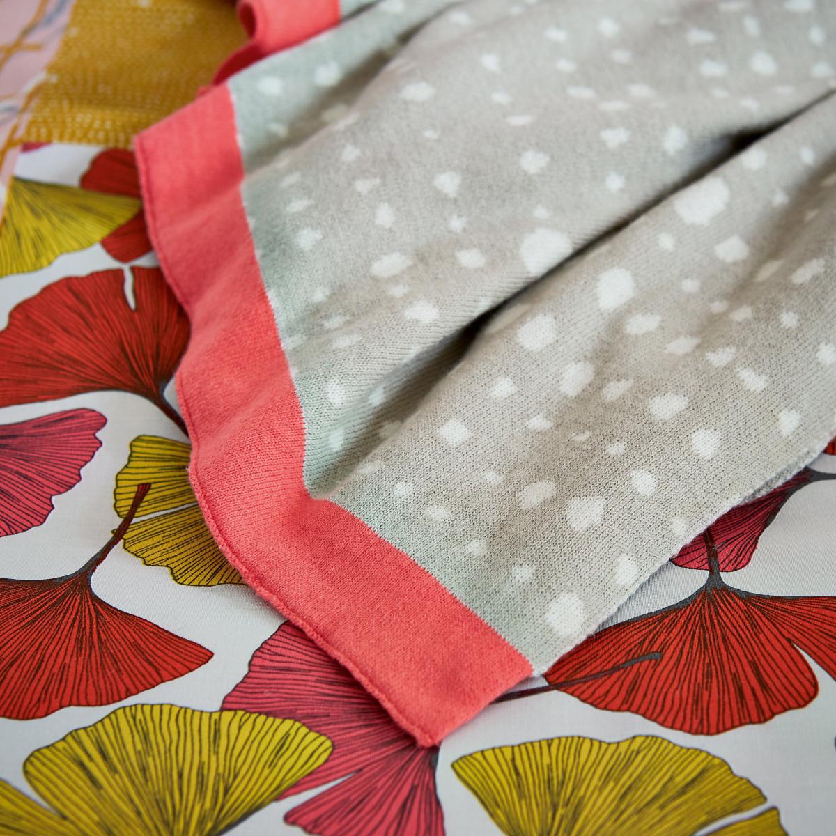 Clarissa Hulse Ginkgo Patchwork Soft Pink and Linen Patterned Throw Natural (Grey) – image 2