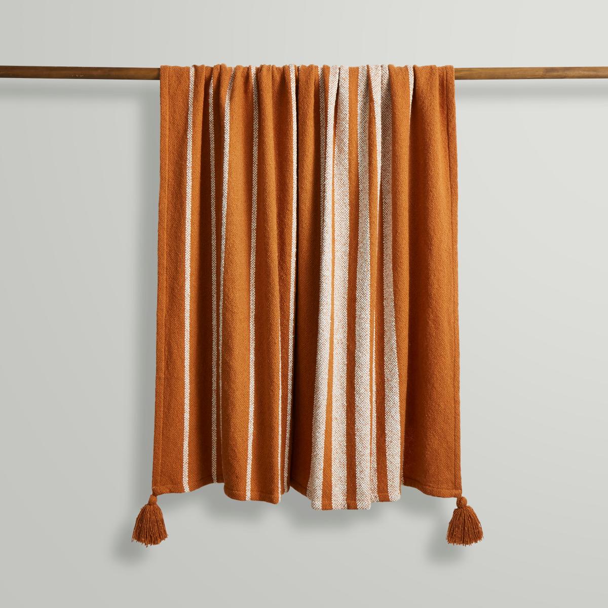 Stripe Woven Tassel Throw 130cm x 180cm Caramel – image 3
