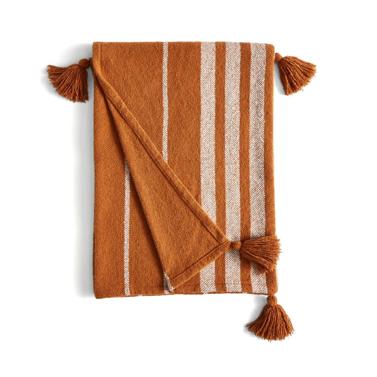 Stripe Woven Tassel Throw 130cm x 180cm Caramel – image 4