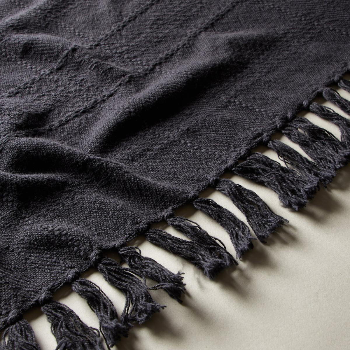 Black Cotton Flex Check Throw Black – image 4