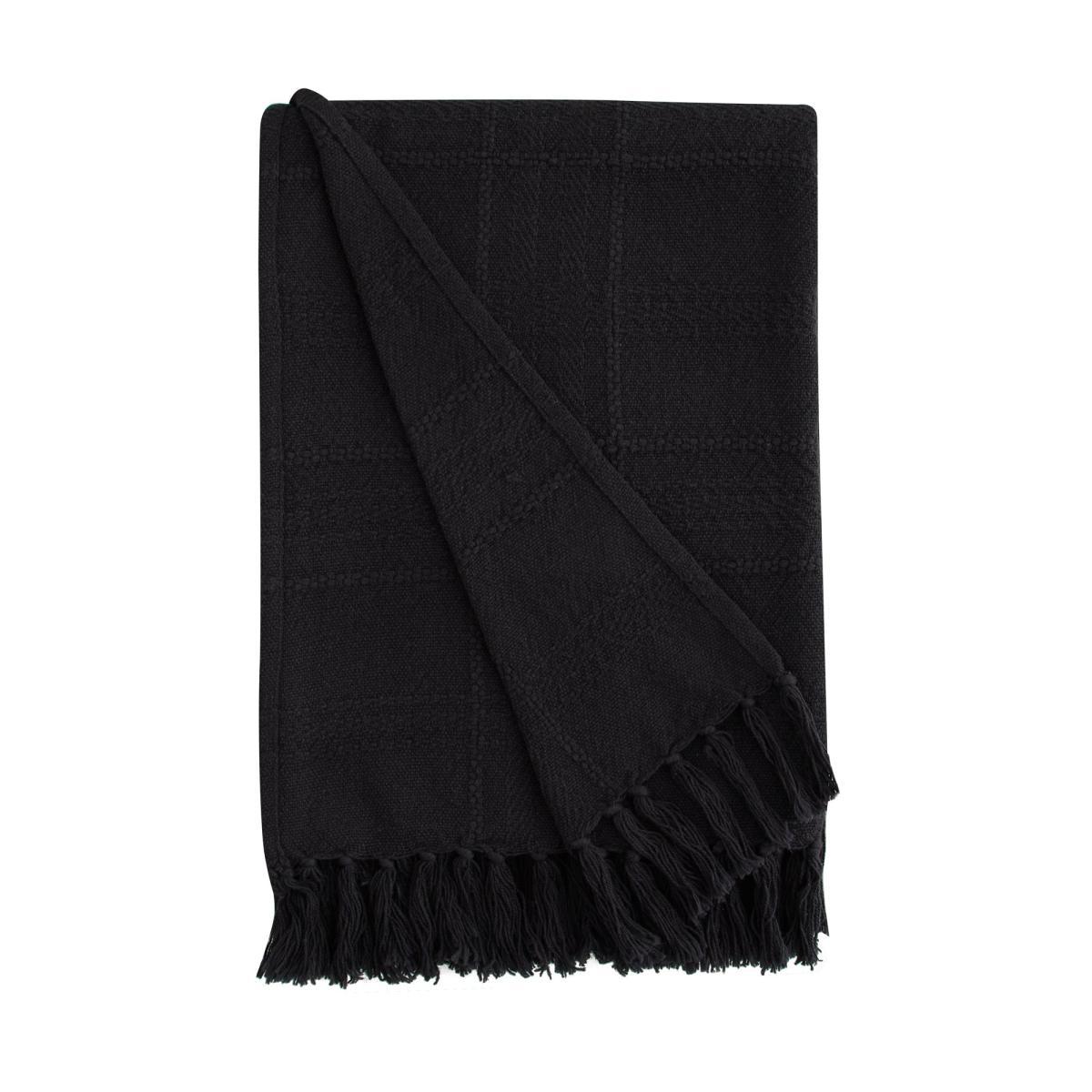 Black Cotton Flex Check Throw Black – image 5