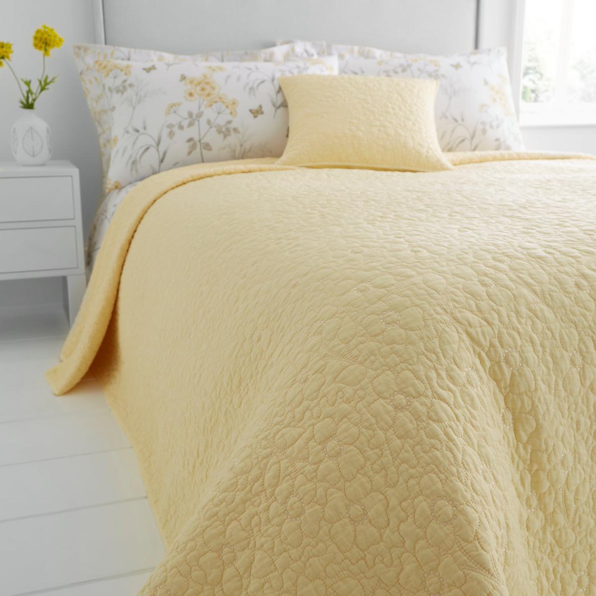 Bloom Floral Yellow Quilted Bedspread Lemon (Yellow) – image 3