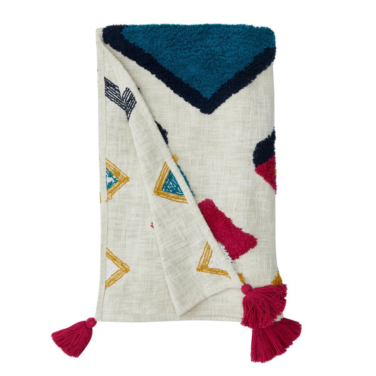 Tufted Multicoloured 130cm x 180cm Throw Blue, Yellow and White – image 2