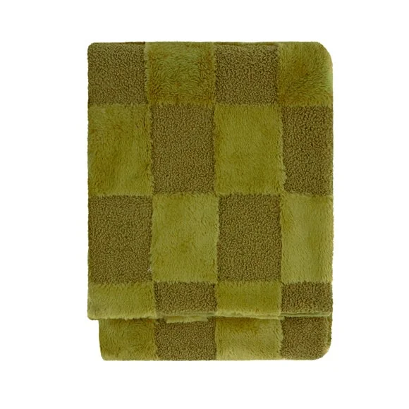 Furn. Checked Faux Fur Boucle Throw Blanket 140cm x 180cm – image 3