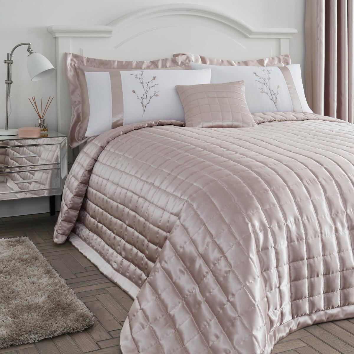 Nancy Pink Satin Quilted Bedspread Pink – image 2