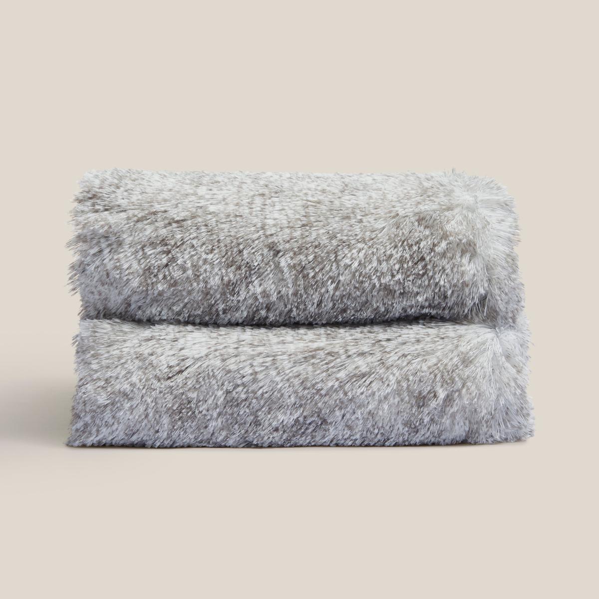 Heather Tipped Faux Fur Grey Throw Grey – image 2