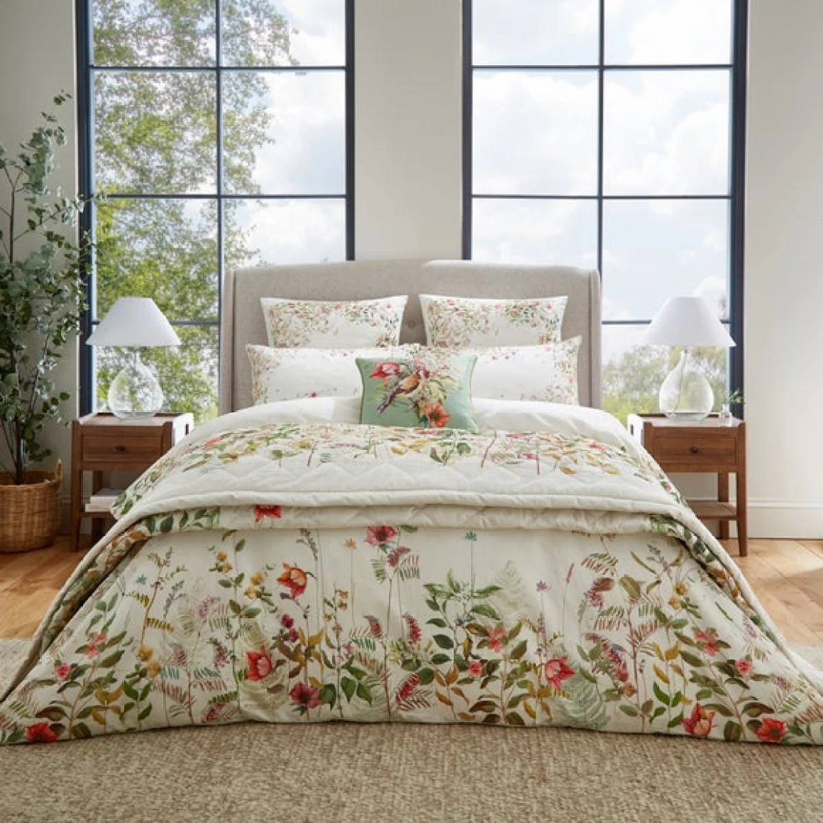 Dorma Rambling Rose Cream Cotton Bedspread Cream – image 2