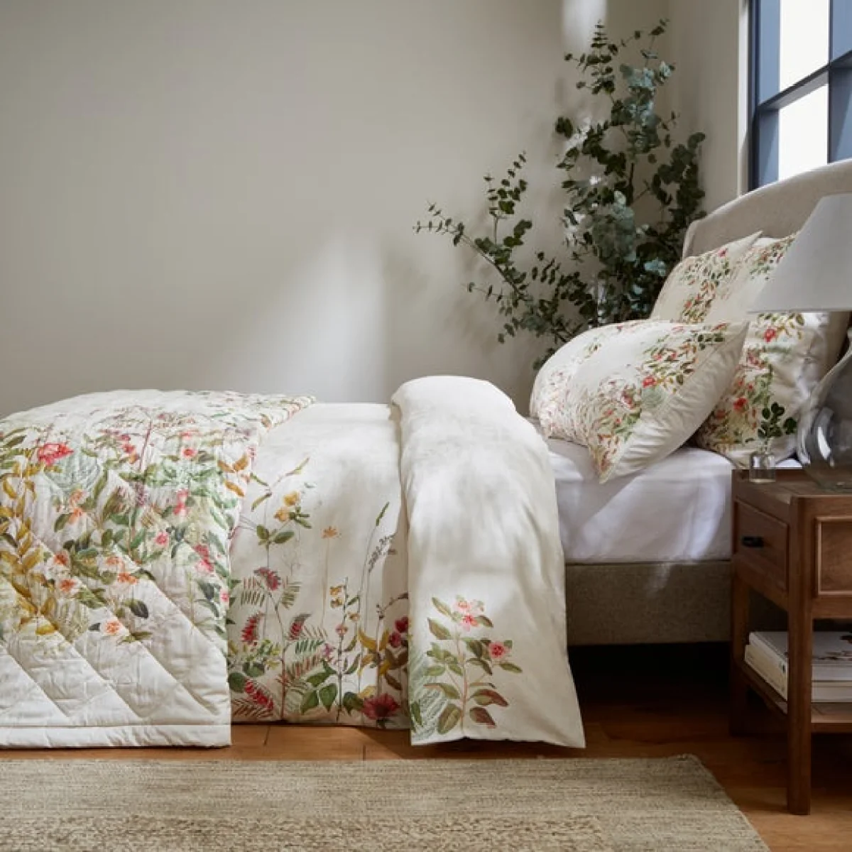 Dorma Rambling Rose Cream Cotton Bedspread Cream – image 3
