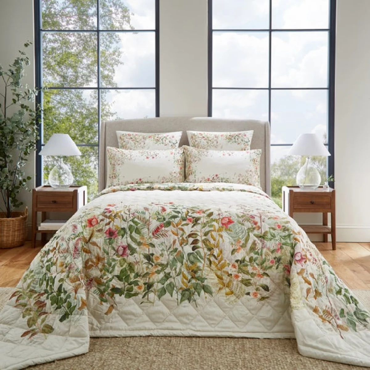 Dorma Rambling Rose Cream Cotton Bedspread Cream – image 1