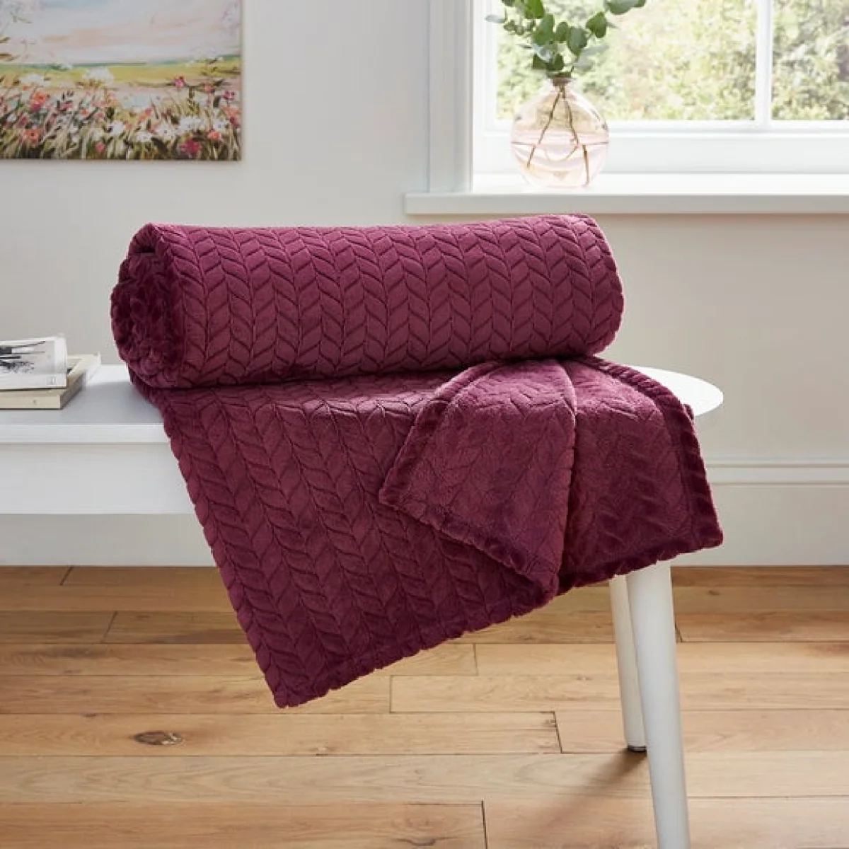 Amelia Recycled Throw, 200cm x 200cm Plum Purple – image 1
