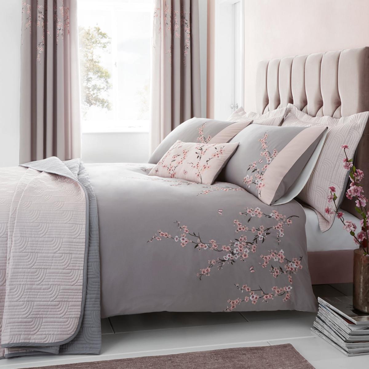 Catherine Lansfield Pink Embroidered Blossom Bedspread Pink – image 3