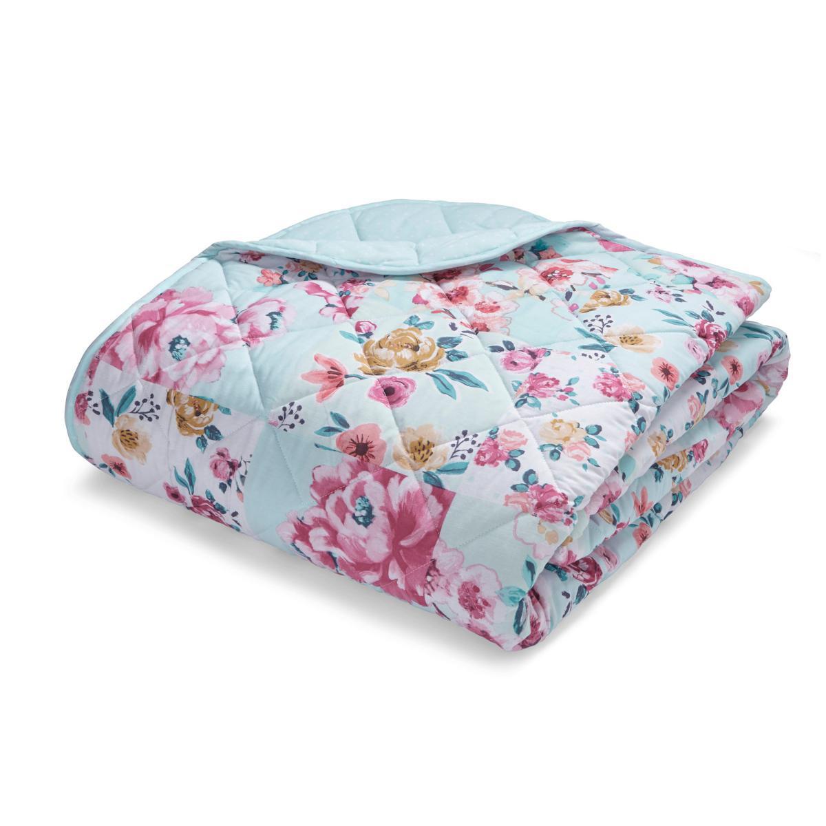 Catherine Lansfield Flower Patchwork Duck Egg Bedspread Duck Egg (Blue) – image 2