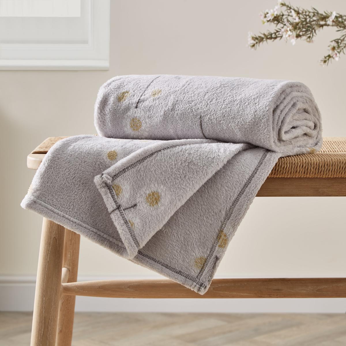 Printed Fleece Scandi Floral 130x170cm Throw Grey/White/Yellow – image 2