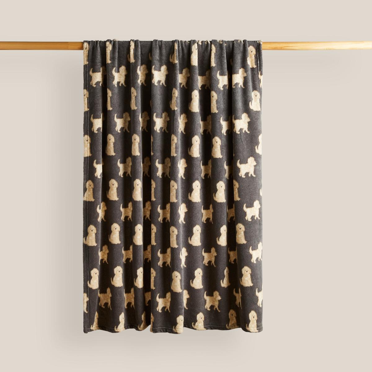Reggie the Cockapoo Printed Fleece 130x160cm Throw Grey Grey – image 2