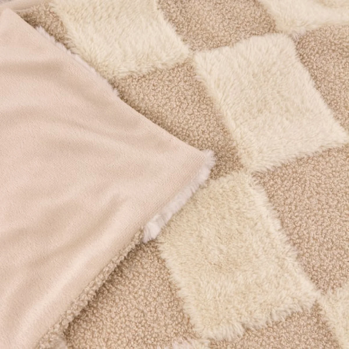 Furn. Checked Faux Fur Boucle Throw Blanket 140cm x 180cm – image 2