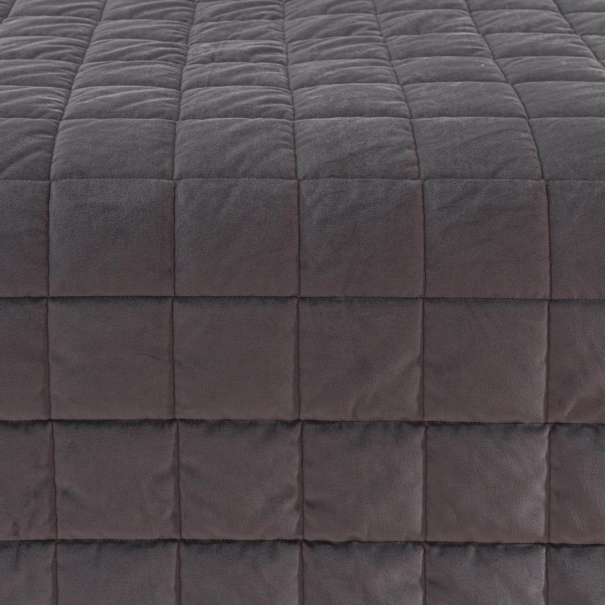 Velvet Grey Square Grid Stitch Bedspread Grey – image 2