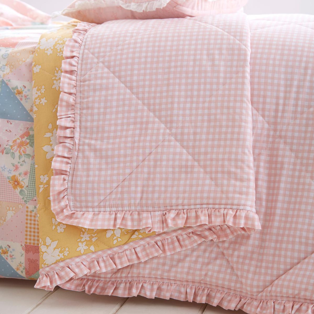 Country Patchwork Ruffle Gingham Bedspread Pink – image 2