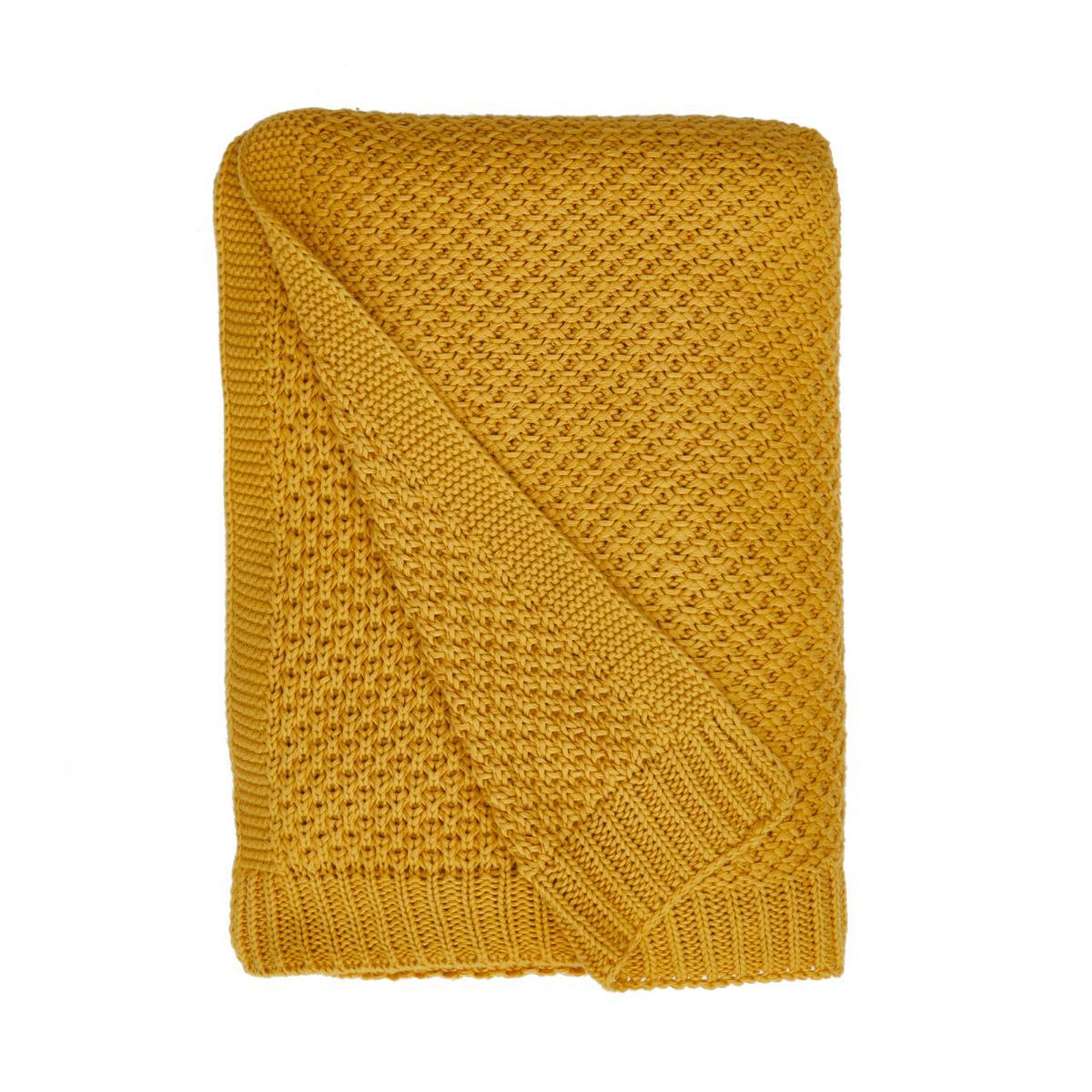 Cotton Moss Knit 130cm x 180cm Throw Yellow – image 2