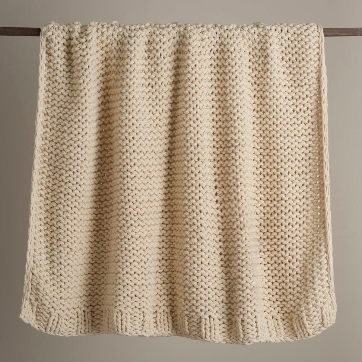 Chunky Hand-Knitted Natural Knit Throw White – image 2