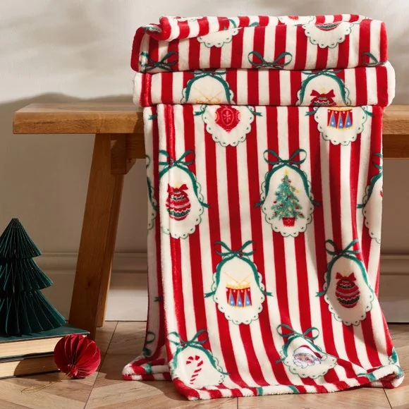 Catherine Lansfield Christmas Vintage Stripe Throw Blanket – image 1