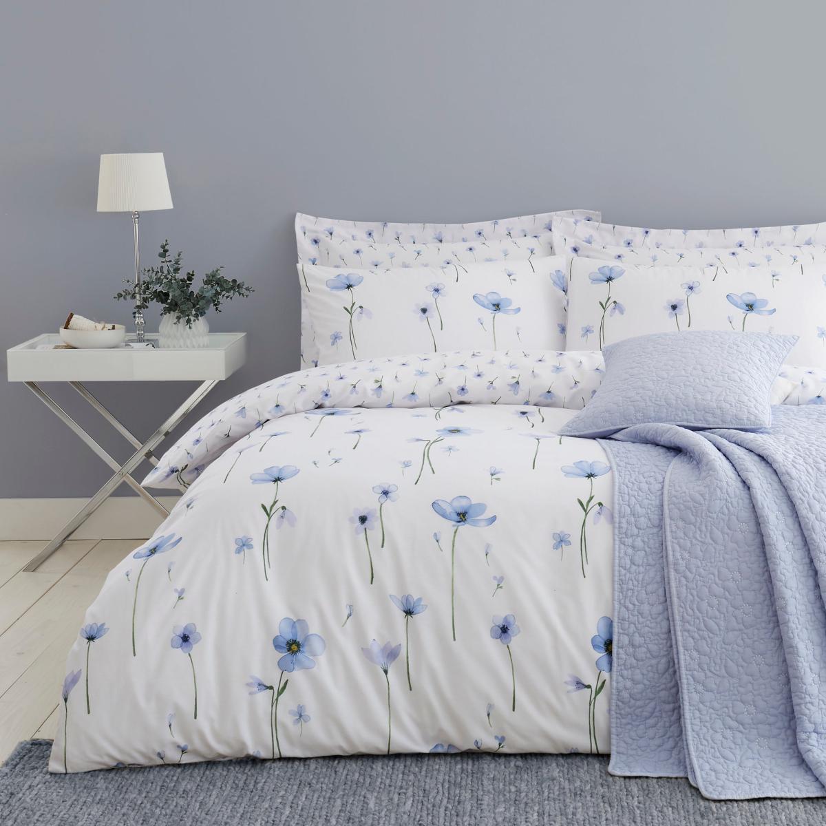 Bloom Floral Blue Quilted Bedspread Blue – image 2