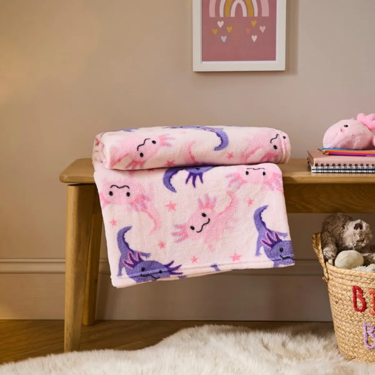 Cleo the Axolotl Printed Fleece 170cm x 130cm Throw Blanket – image 1