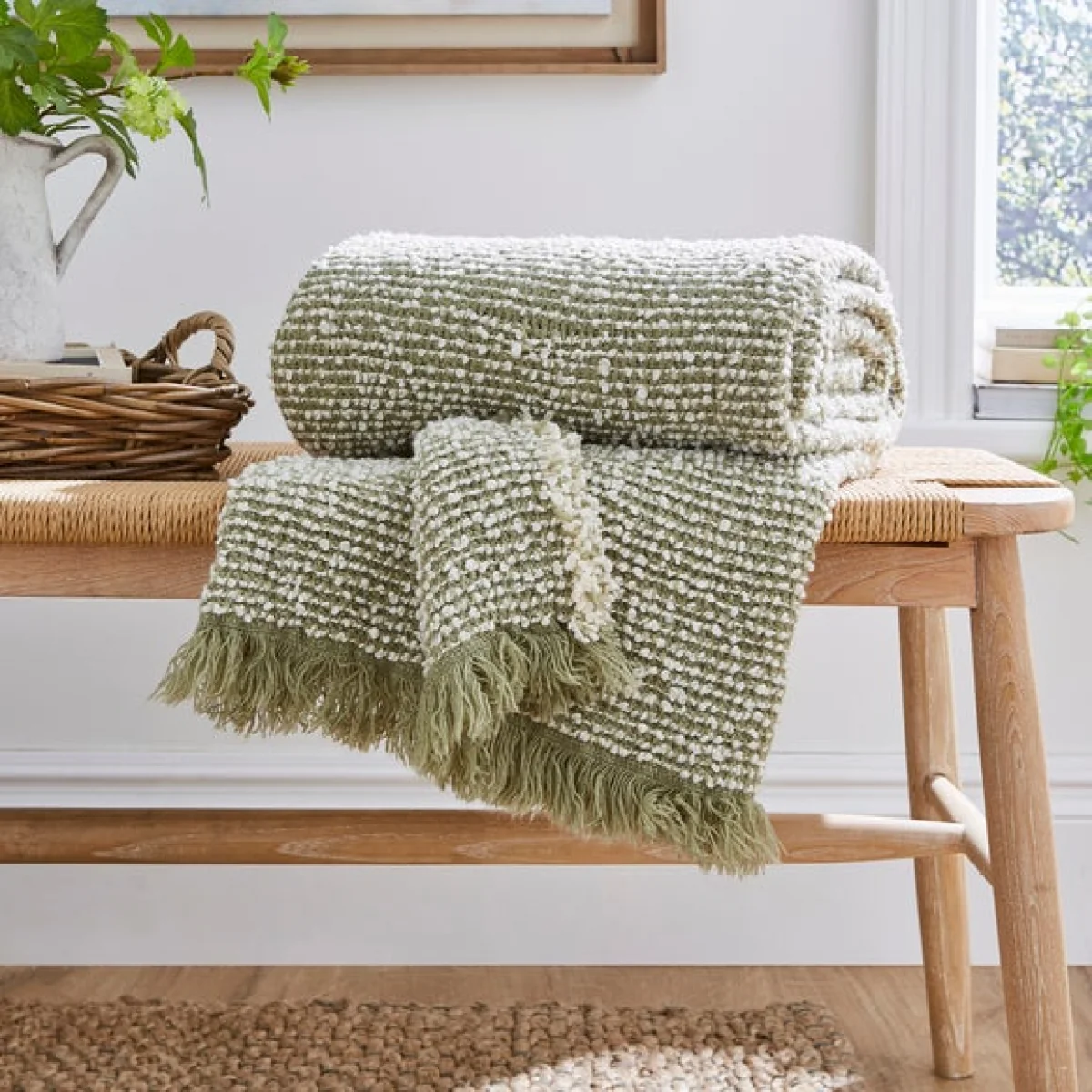 Kibworth Boucle Throw 130x180cm Sage (Green) – image 1