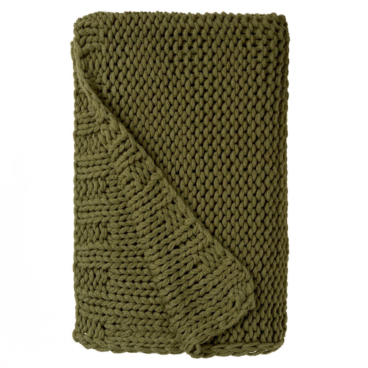 Chunky Hand-Knitted Olive Knit Throw Olive (Green) – image 5