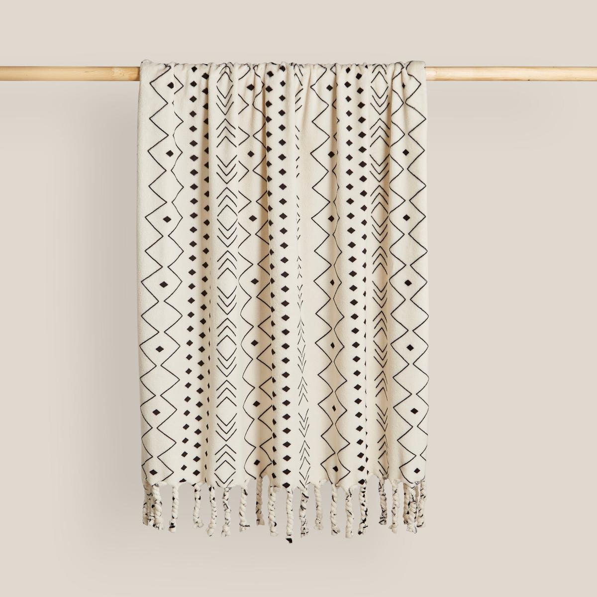Boho Tassel White Fleece Throw White – image 2