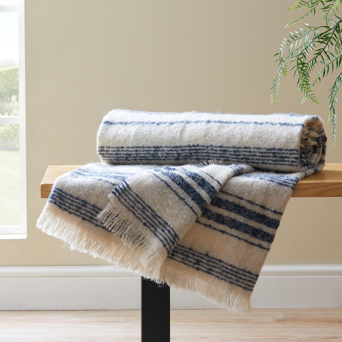 Churchgate Drayton Stripe Throw Folkstone Blue – image 1