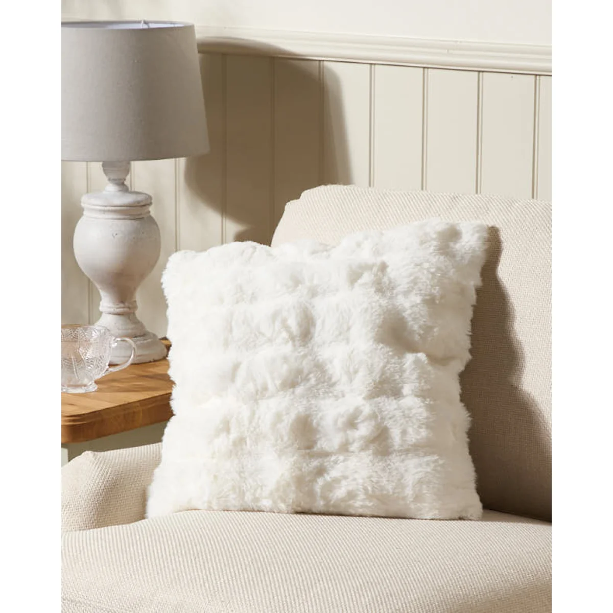 Textured White Fur Throw and Cushion Collection – image 2