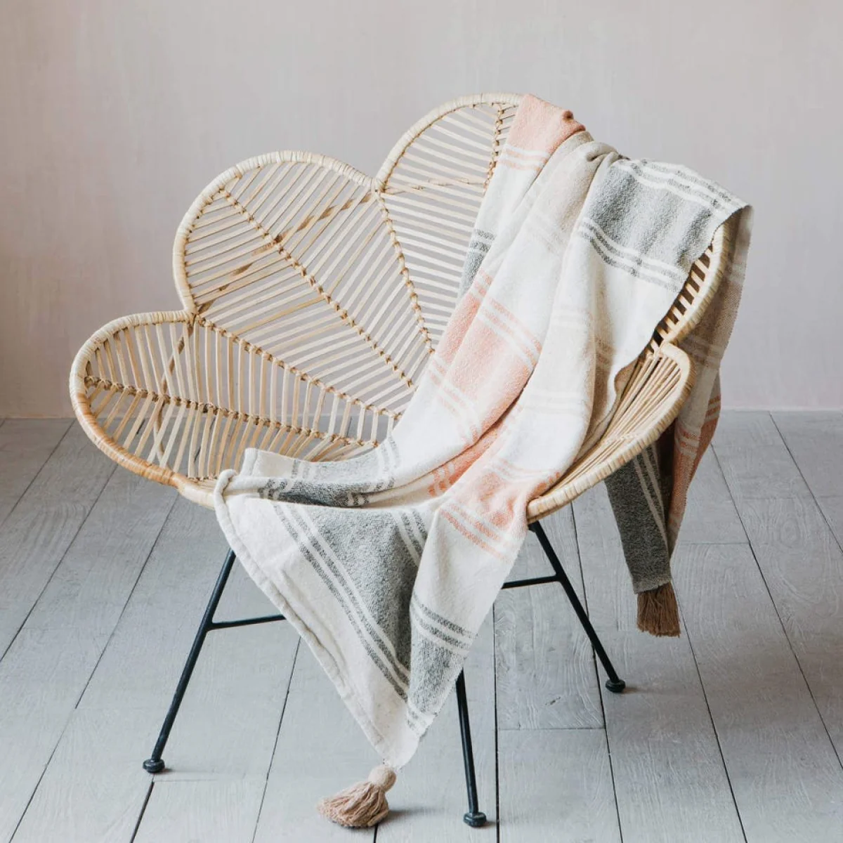 Peach and Grey Stripe Throw – image 1