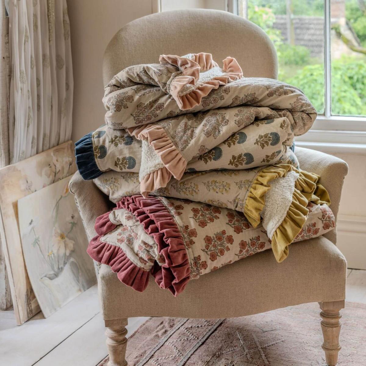 Graham and Green Asta Floral Block Printed Sherpa Throw – image 1