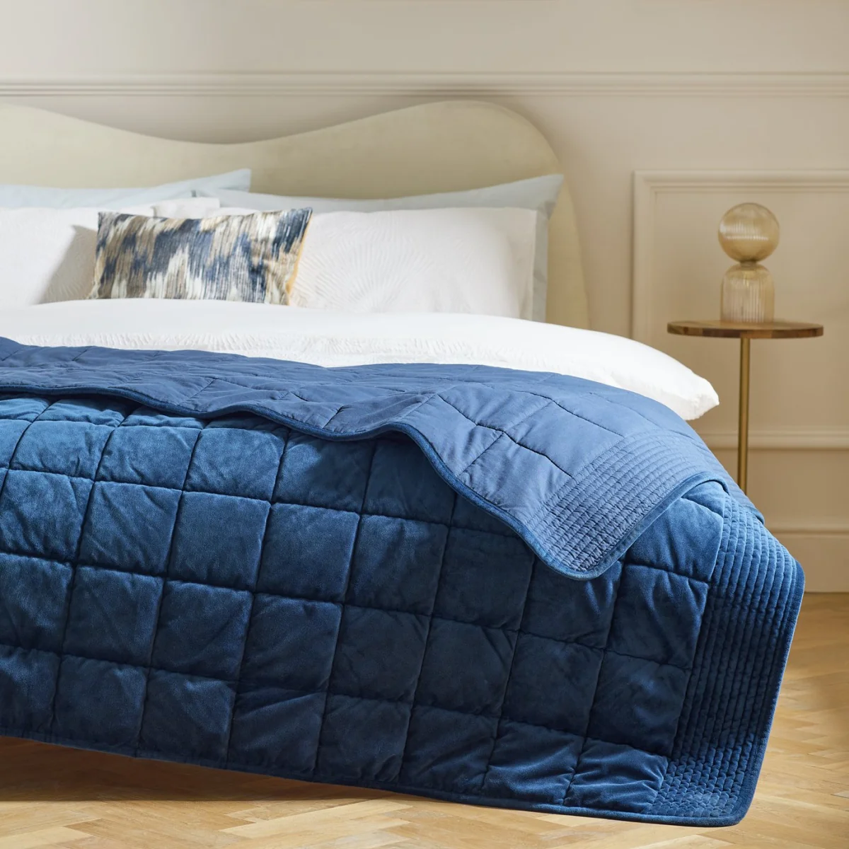 Habitat Velvet Quilted Bedspread - Navy - 200x150cm – image 1