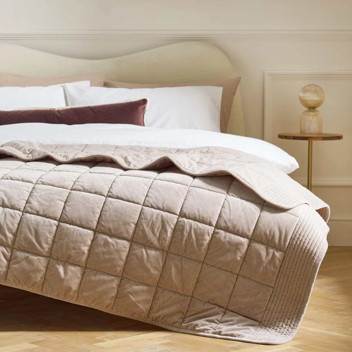 Habitat Velvet Quilted Bedspread - Beige - 220x200cm – image 1