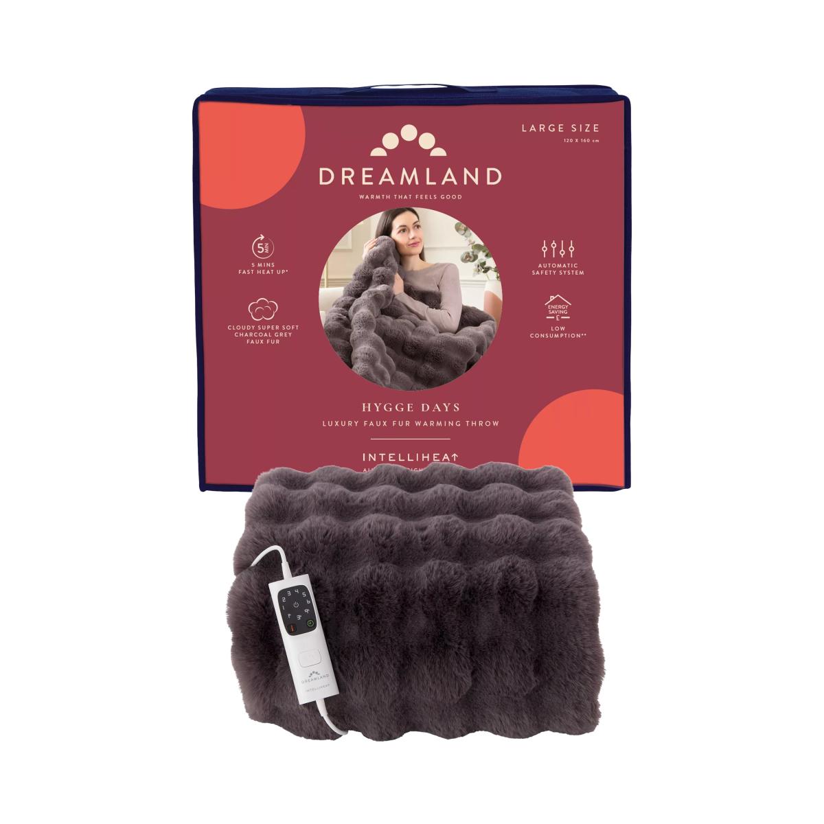 Dreamland Hygge Days Luxury Faux Fur Electric Throw, Grey – image 4