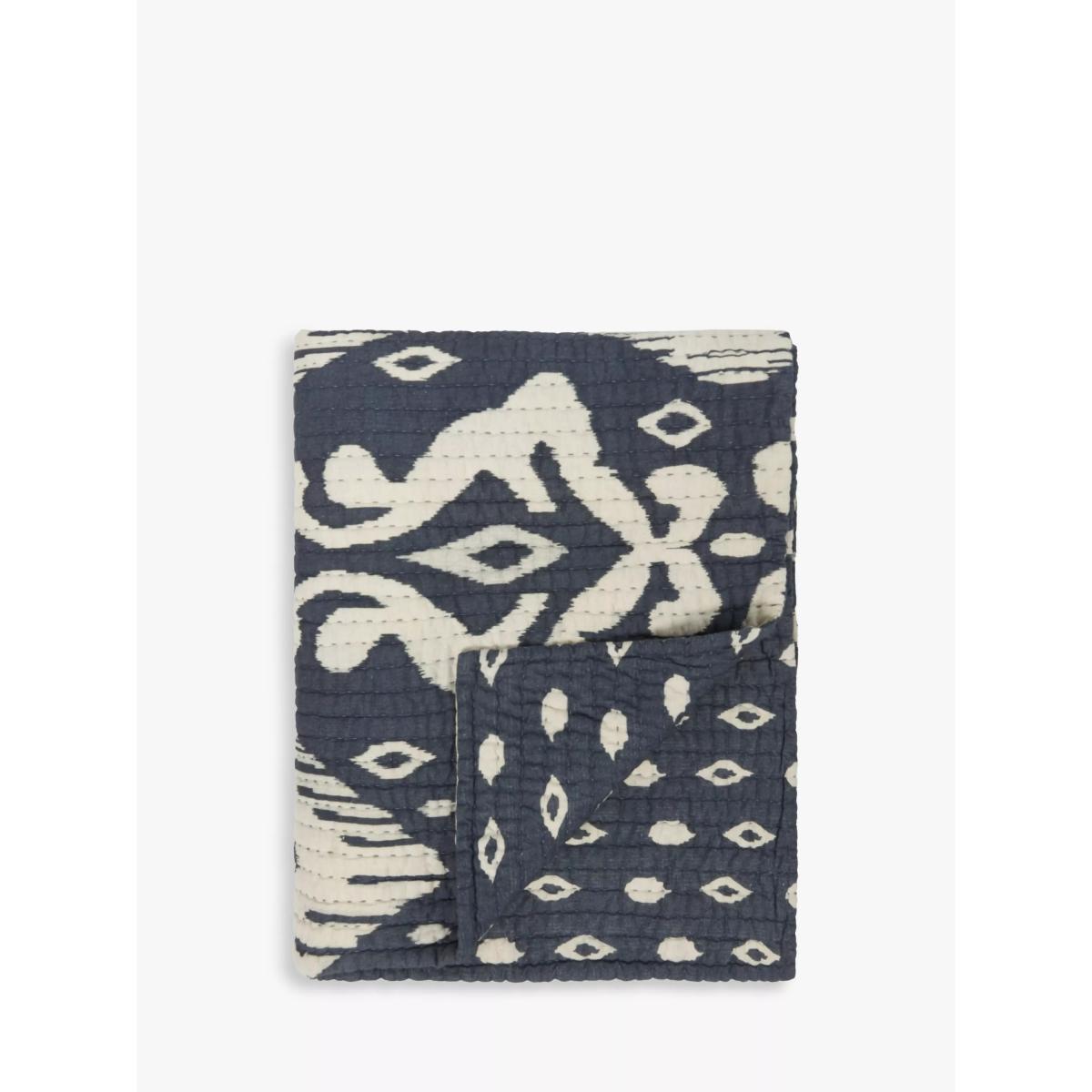 John Lewis Ikat Reversible Quilted Bedspread, Black/Cream – image 2