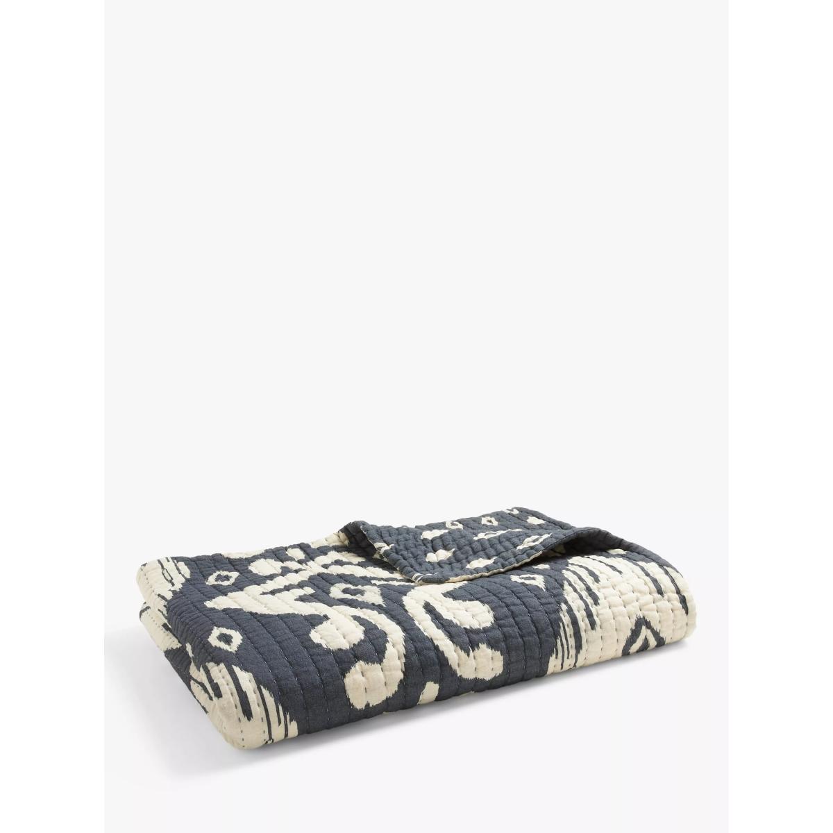 John Lewis Ikat Reversible Quilted Bedspread, Black/Cream – image 4