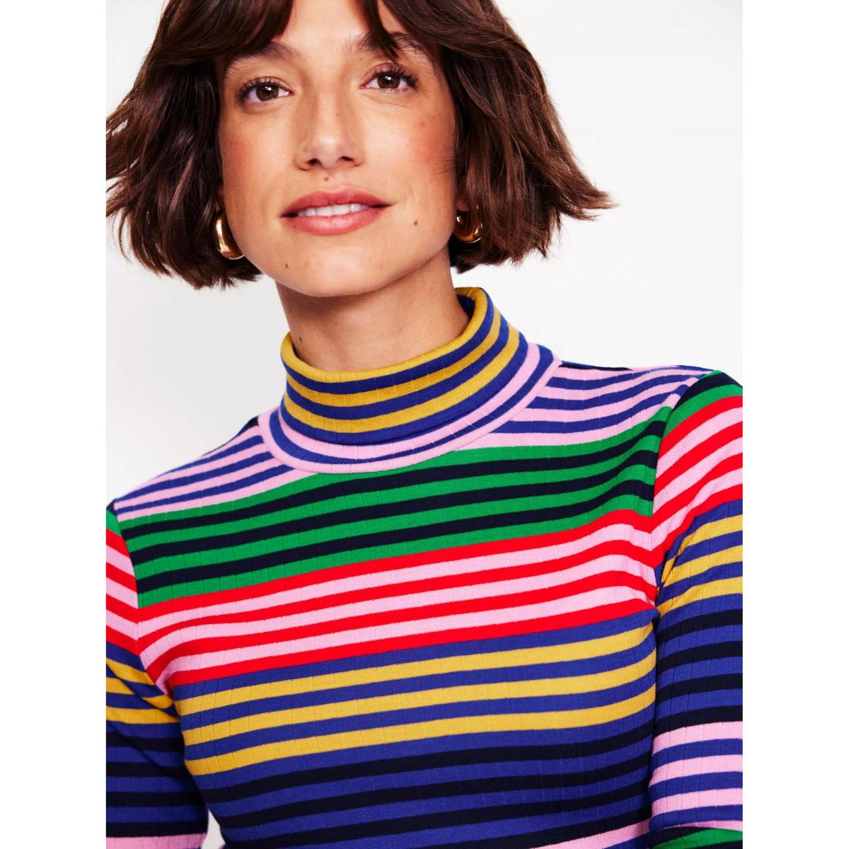 Boden Anna Stripe Ribbed Roll Neck Top, Multi – image 2